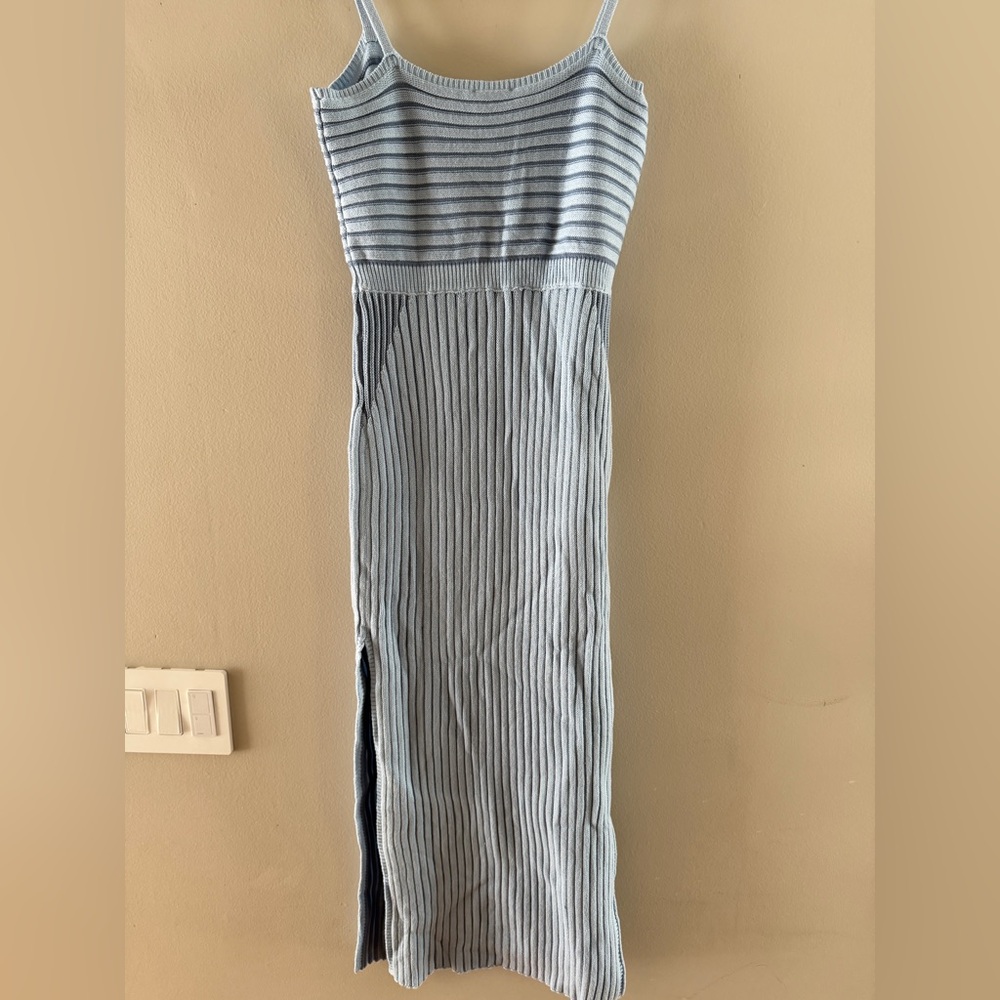 NWT - Fashion Nova Light Blue Ribbed Knit Cutout Midi Dress - Picture 5 of 8